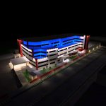 طراحی 3 بعدی نورپردازی نمای بیمارستان نور شهریار