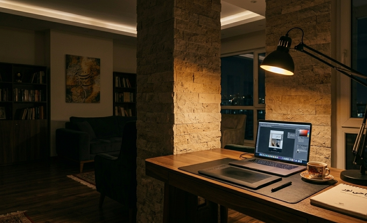 تفکیک زون کار با چراغ‌های آویز دکوراتیو به روش نور محلی (Local Lighting)